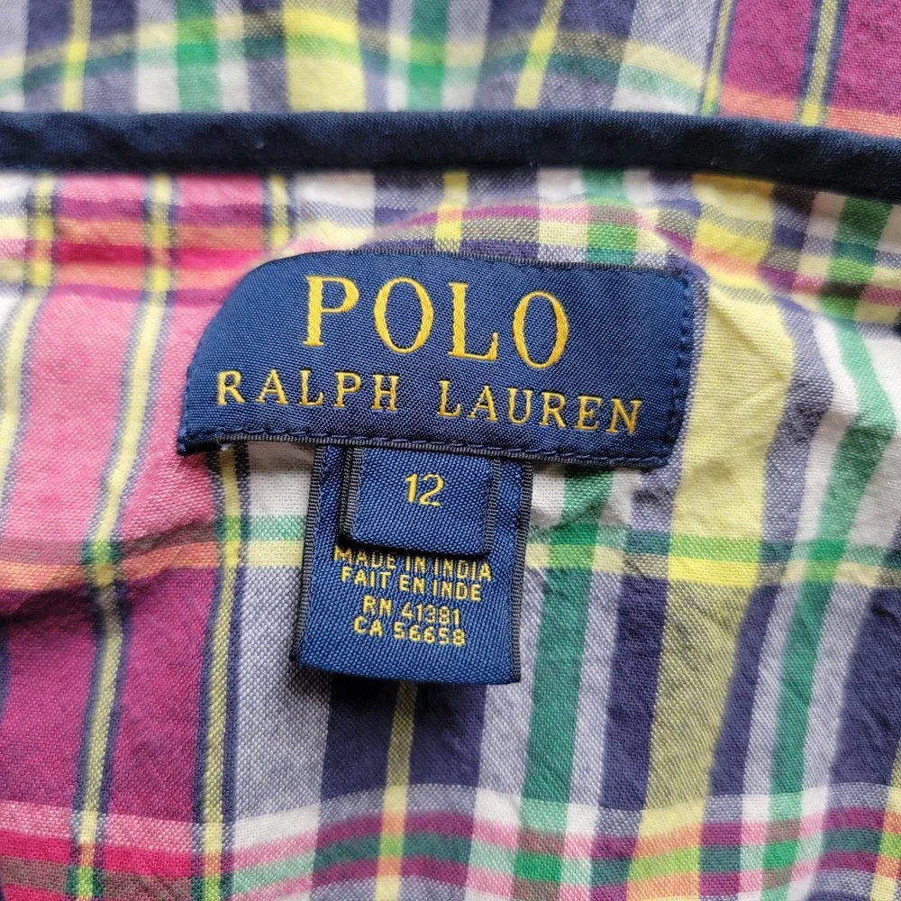 Polo Ralph Lauren Girls Size 12 Plaid Multicolor Sleeveless Square Neck Sundress